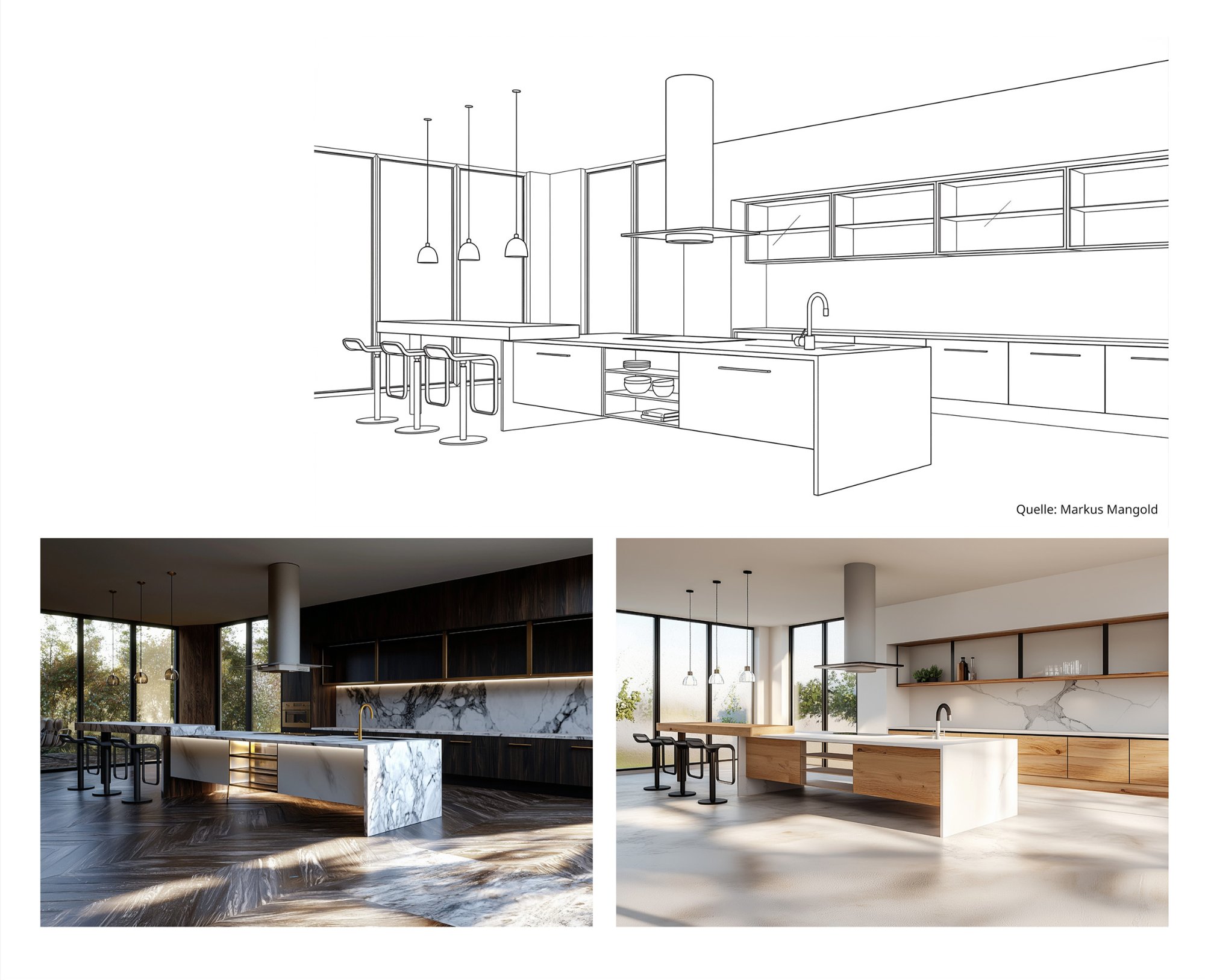 Studie Materialisierungsvarianten Küche